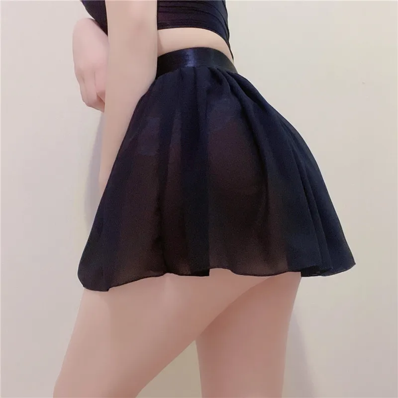 

Nightclub Women Transparent Upskirt Soft Chiffon Lotus Leaf Pendulum Party Mesh See Through Temptation Clothing Mini Sexy Skirts