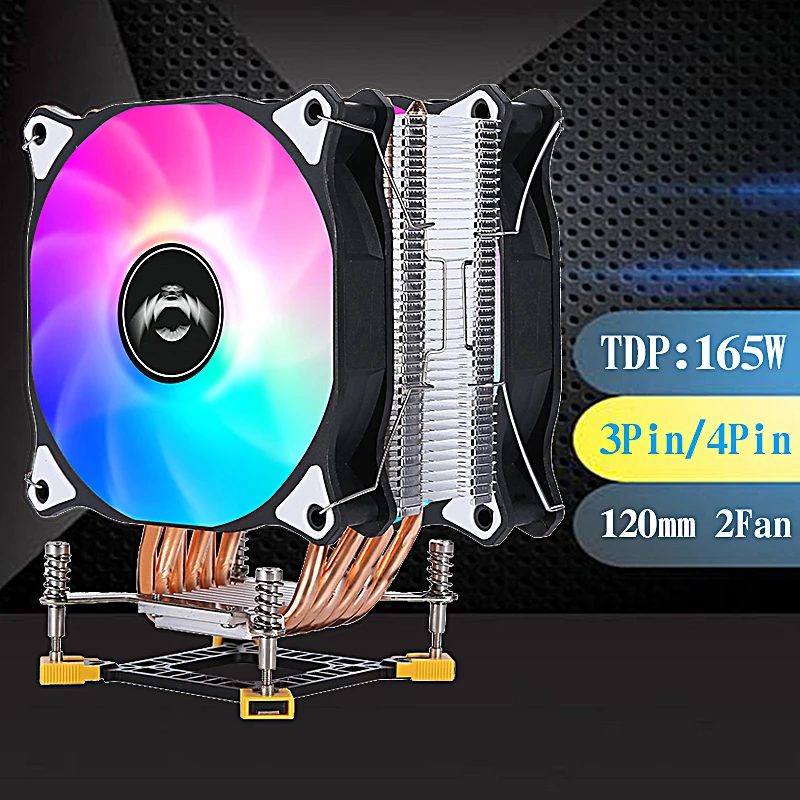 

QIUzAim CPU Cooler 6 Heat Pipe Cooling 120mm 2Fan Efficient Rapid Air-cooled Installing LGA775 115x 1200 1700 1356 1366 i3 i5 i7