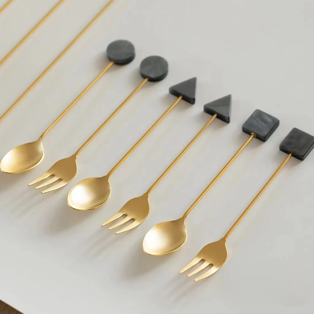Stainless Steel Small Spoon Fork Set 4PCS for Coffee Tea Stirring