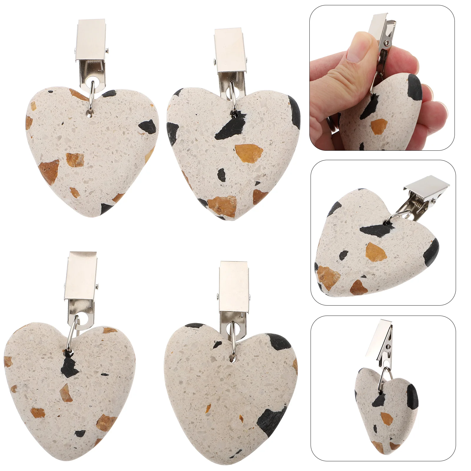 4Pcs Tablecloth Pendants With Metal Clip Tablecloth Heart Shaped Stone Weights With Clip For Picnics Wedding Party Decorations
