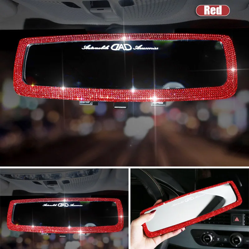 Crystal Rhinestone Car Rearview Mirror Covers Diamond Bling Car Interior Decoration Accessories Fit For Lady Woman Girls Gift