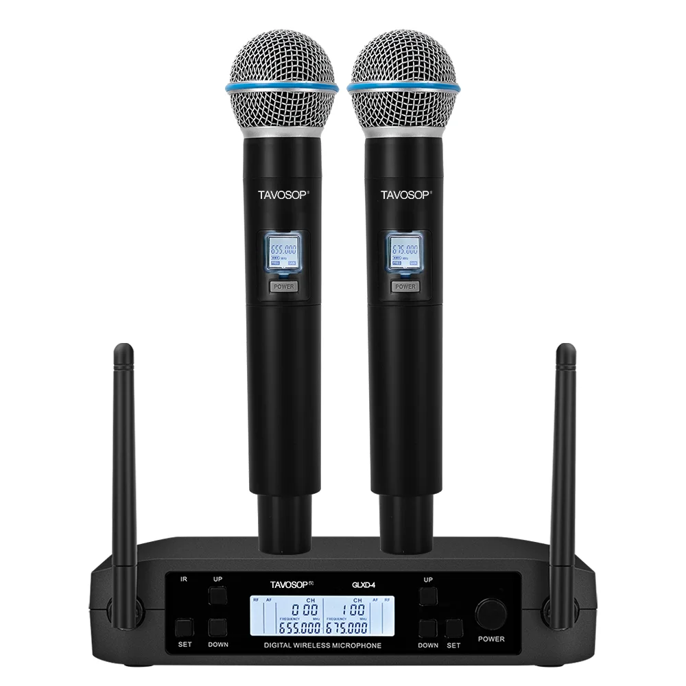 TAVOSOP GL-B58 전문가용 듀얼 무선 마이크 시스템 무대 공연용 UHF 다이나믹 2채널 듀얼 핸드헬드 B58A