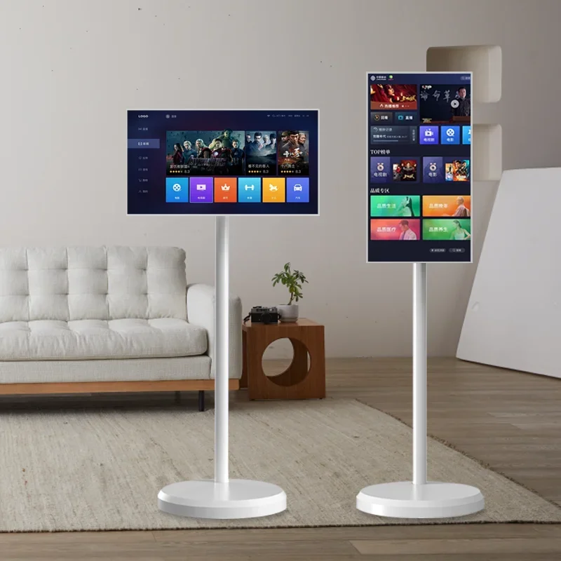 Free Standing Tv 21.5 Inch Touch Screen Portable Tv Smart Mobile Display Rechargeable 360 Rotating Stand Wireless Television
