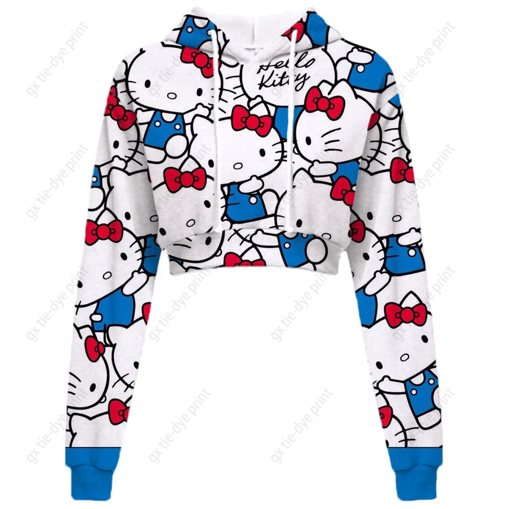 

Cool Hello Kitty Spring Autumn Sweater Women Hoodie Harajuku Loose Short Sweatshirt Long Sleeves Sexy Dewy Short Hoody