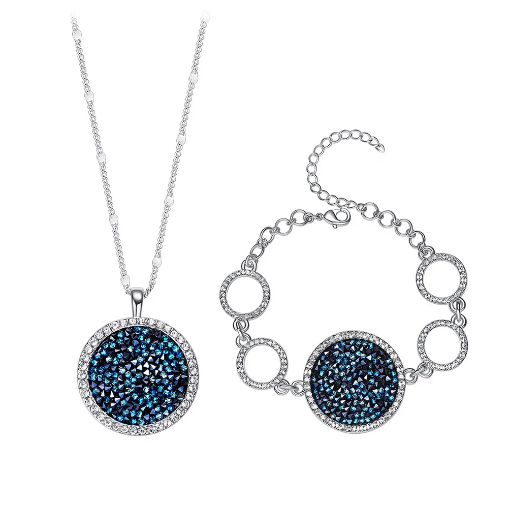

Original Crystal from Austria Paved Jewelry Sets Silver Color Luxury Big Round Pendant Necklace Charm Bracelet For Women Party