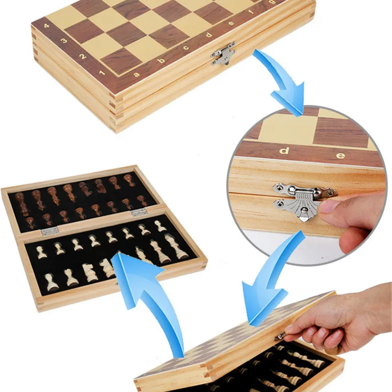 Magnetic Wooden Folding Chess Set Felted Game Board 28cm*29cm Interior Storage Adult Kids Gift Family Game Chess Board