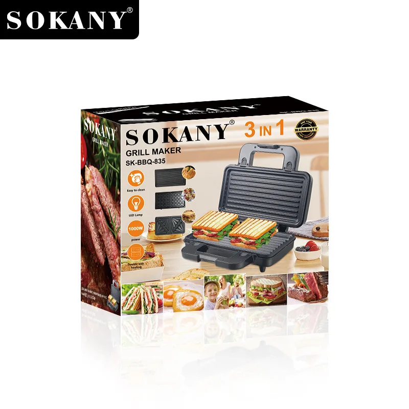 1000W Electric Contact Grill Digital Griddle and Panini Press, Optional Waffle Maker Plates, Opens 180 Degree Barbecue 6
