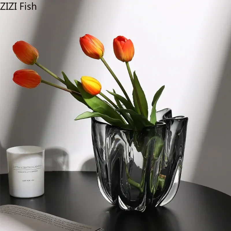 Flower Bud Shape Glass Vase Transparent Hydroponics Flower Pots Desk Decoration Floral Arrangement Vases Room Aesthetic Decor 4
