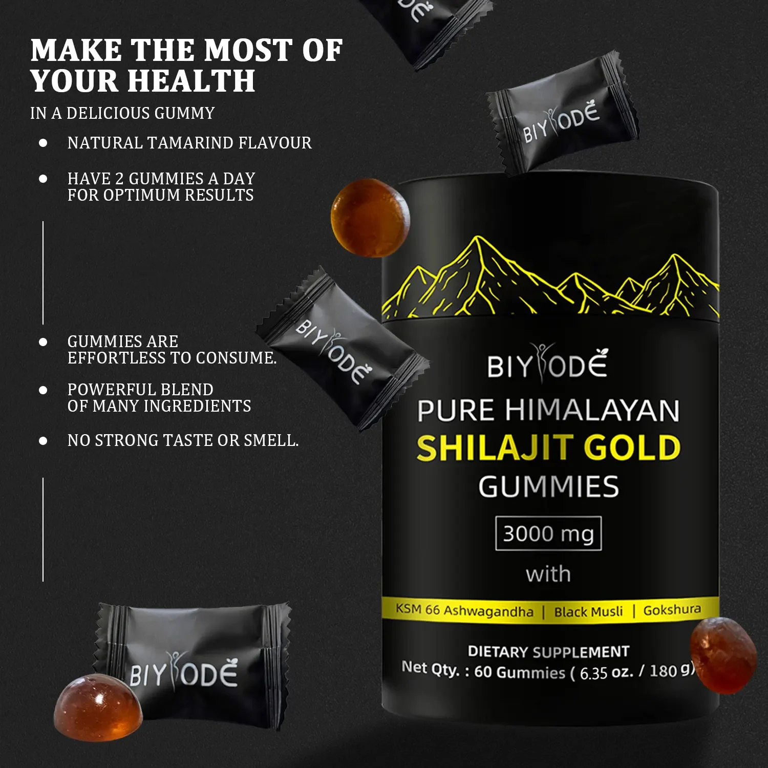 1 bottle of Himalayan Shilajit resin gummies to increase energy relieve fatigue and supplement nutrition