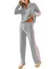 Womens 2 Piece Sweater Sets 2024 Autumn/Winter Half Zip Long Sleeve Pullover Wide Leg Pants Color Block Lounge Tracksuit Outfits 4