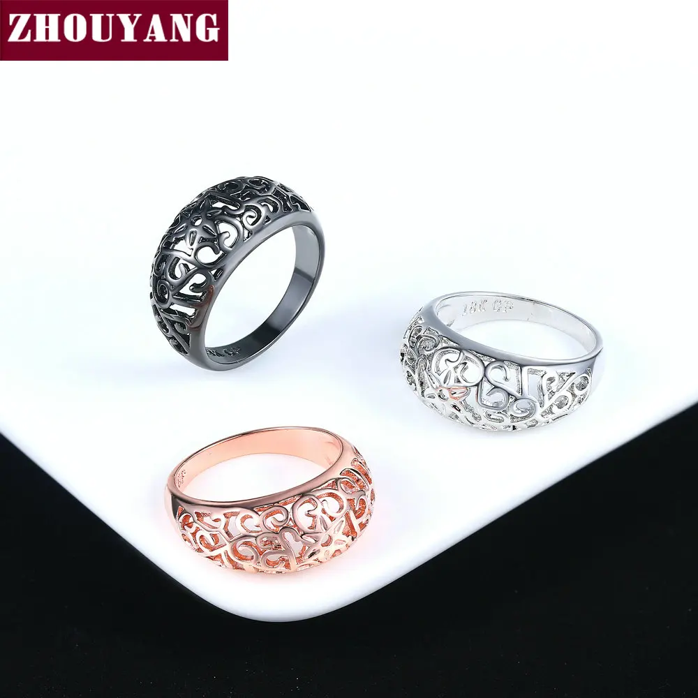 Gold Color Rings Gold Color Ring Finger Ring ZHOUYANG Vintage Chunky Ring For Women Hollow Out Flower
