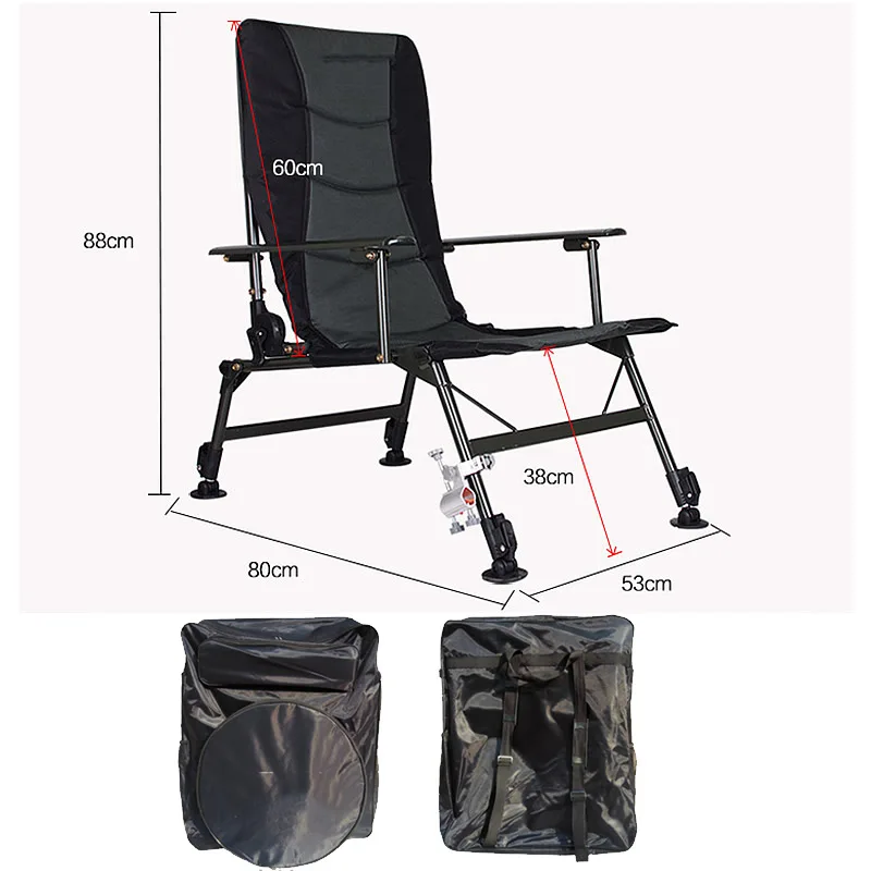 Chaise de pêche 150kg multifonction avec dossier haut réglable 160° pour camping et loisirs extérieurs