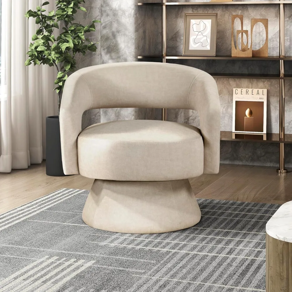 Modern Velvet Swivel Accent Chair, 360-Degree Rotating Barrel Chair with Plush Foam Cushions for Living Room/Bedroom/Office