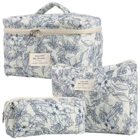 3pcs/set Storage Organizer Floral Quilted Makeup Bags Cotton Padded Cosmetic Bag Large Travel Toiletry Bag Women Zipper Wash Bag 2
