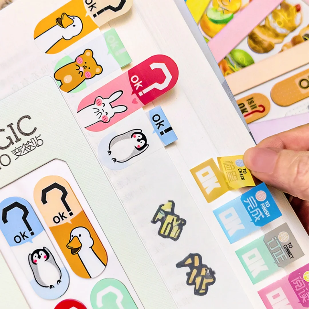 100개 동물 테마 스티커 노트 세트, 탈부착 가능한 인덱스 탭, 정리 및 표시용 창의적인 스티커, 장 북마크 라벨, 다이어리 마킹 장식 스티커, 아트 라벨, 사무실 및 학교 정리 용품에 적합, 찢어지는 북마