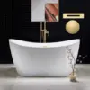 Non-slip bathtub Bathtub Comfortable chic design easy to maintain durable solid brass brushed gold drain modern design bathtub 1