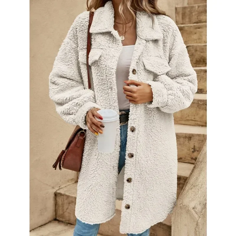 Women's Long-Sleeved Lapel Plush Jacket Top