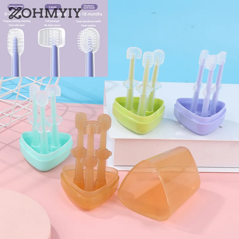 

3Pcs Baby Toothbrush Child Toothbrush Infant Tooth Brush 0-18 Months Tongue Coating Cleaning Baby Silicone Toothbrush