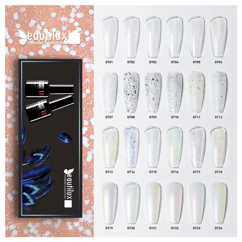 Beautlux Glitter No Wipe Top Coat Gel Kit 10Ml * 6Pcs Matte Gloss Starry Opal Spot Guscio D'Uovo Snow Mermaid Nail Art Finish Gel Set