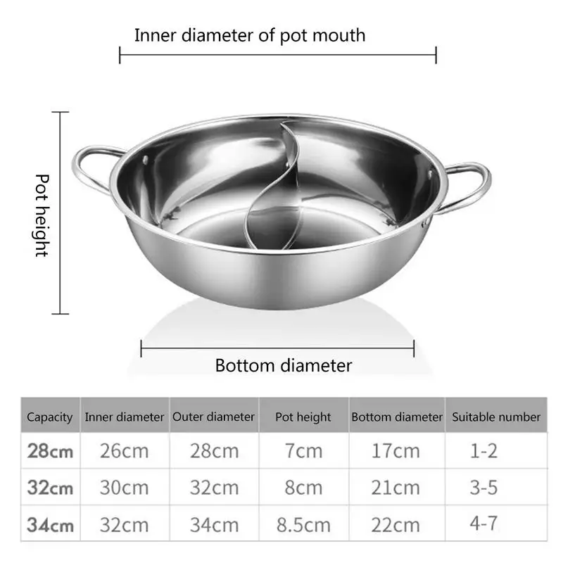 Hot Pot with Divider Stainless Steel Shabu Shabu Pot for Induction Cooktop  Gas Stove Hotpot PotSuitable for 4-5 Person (12.6 inch)