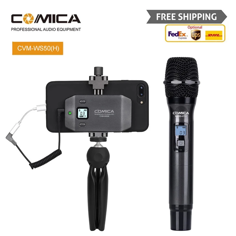 

COMICA CVM-WS50H WS50 многоканальный беспроводной микрофон для смартфона с ручным передатчиком, 6 каналов, рабочее расстояние 60 м
