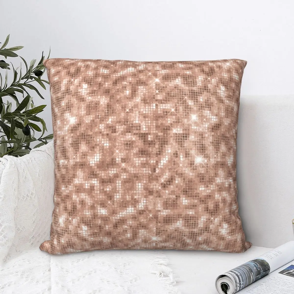 

Rose Gold Shimmer Square Pillowcase Polyester Pillow Cover Velvet Cushion Zip Decorative Comfort Throw Pillow For Home Car