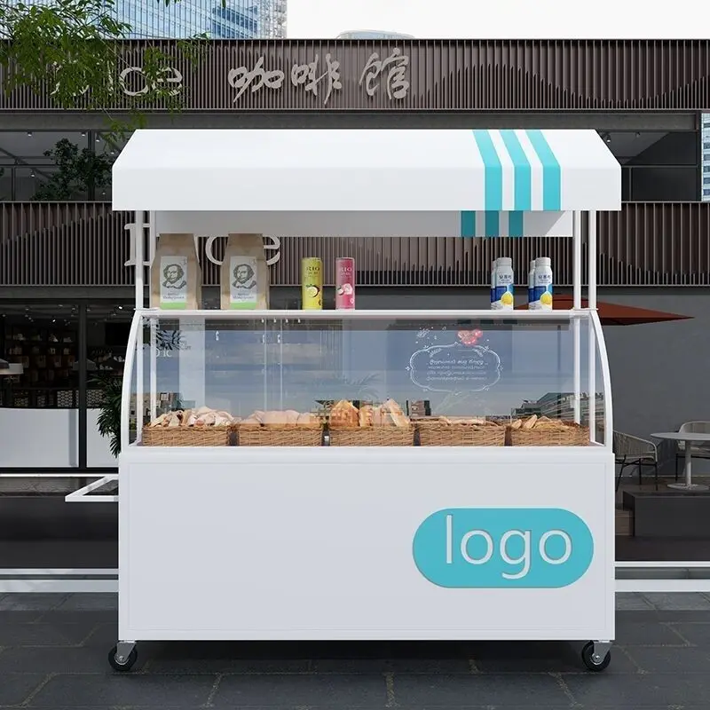 Shopping mall promotional cart stall trolley with glass cover mobile multi-functional cake duck neck braised flavor cart