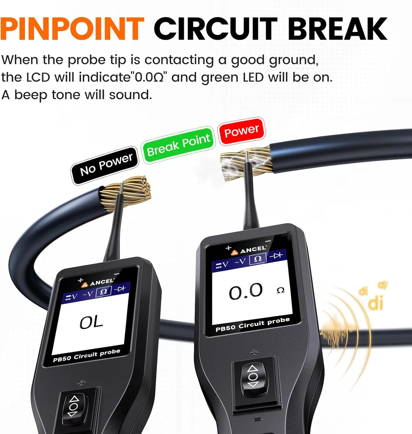 ANCEL PB50 12/24V Car Electric Circuit Tester Probe Pen Resistant Voltage Power Probe Kit for Auto Battery