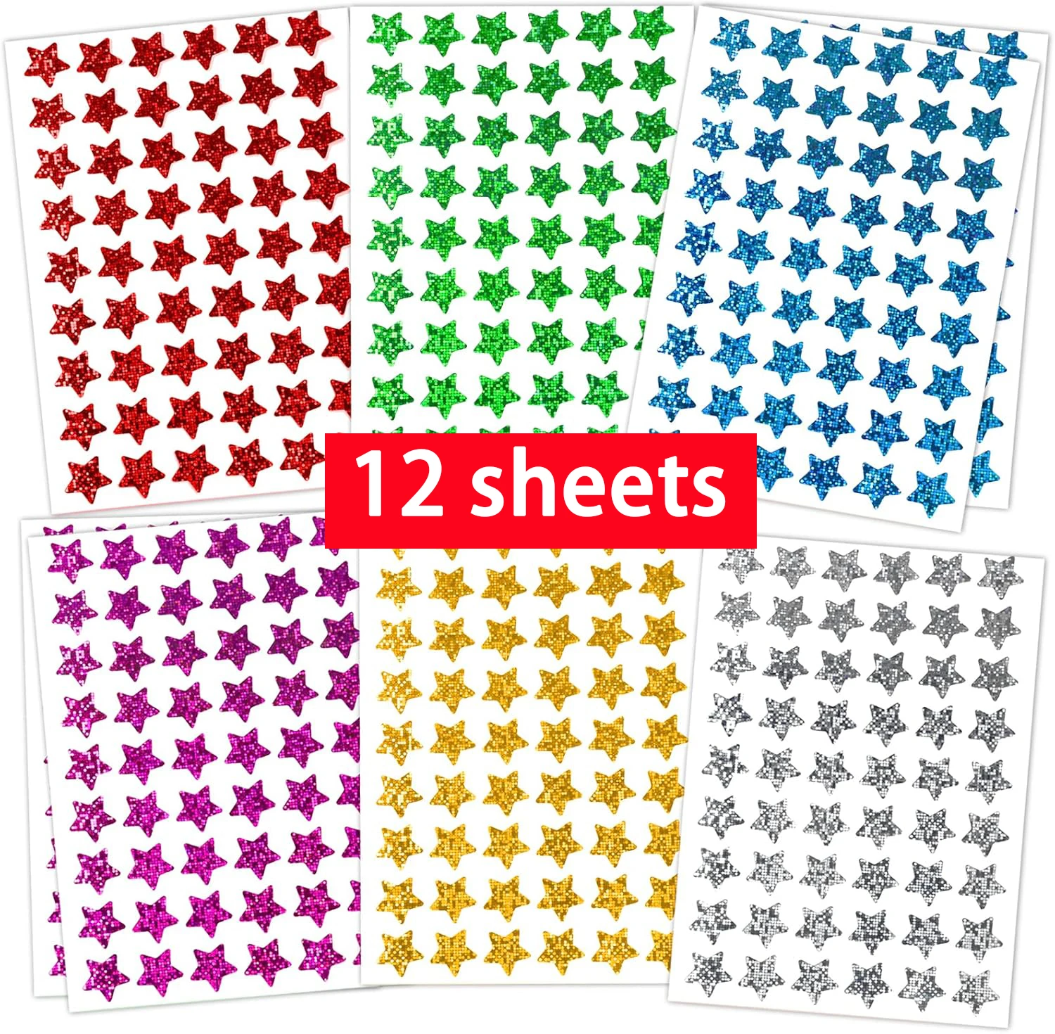 6 צבעים מדבקות פרס כוכב הולוגרפיות מדבקות כוכב מבריקות לילדים תרשים התנהגות, כיתה בית ספר תלמיד מורה