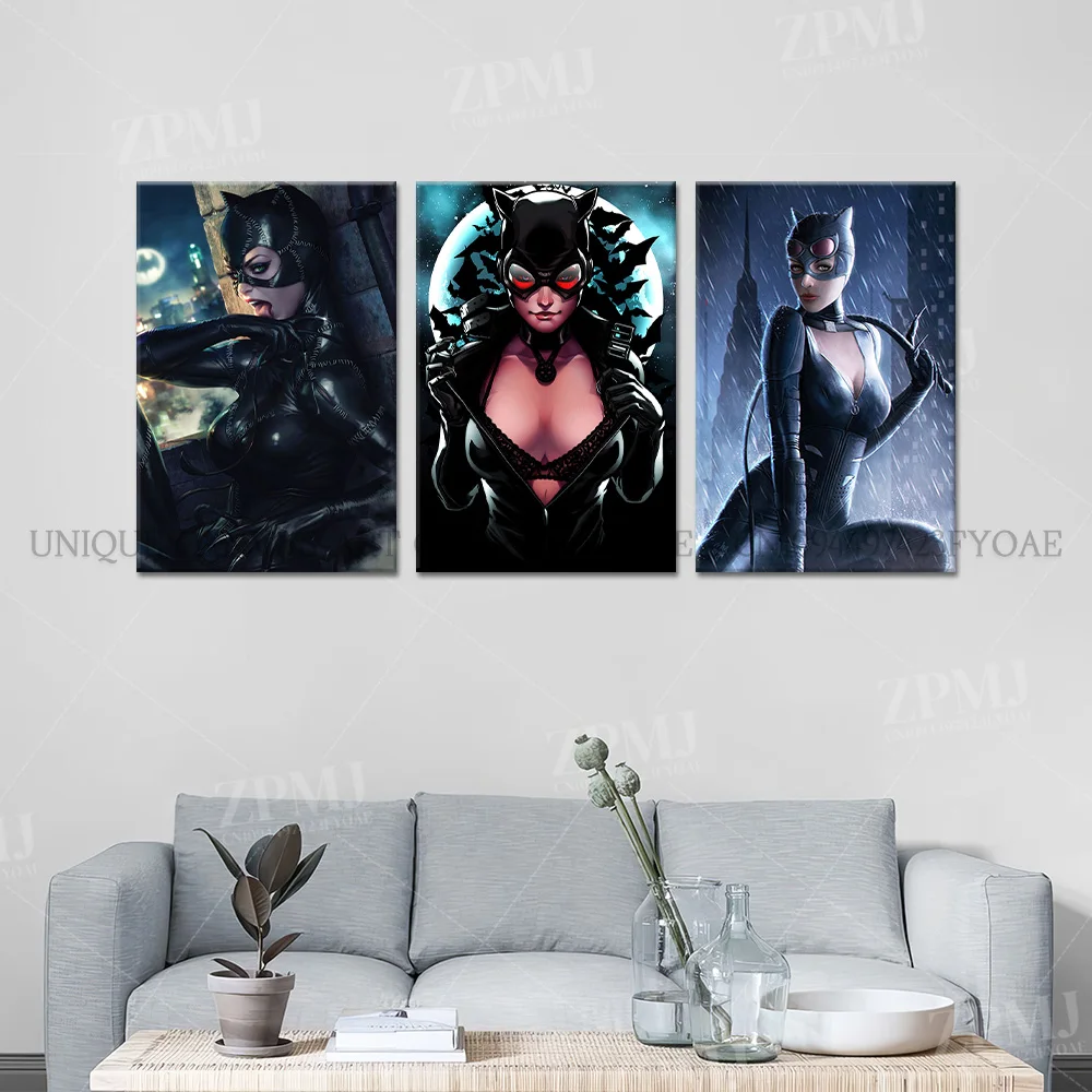 Batwoman and Catwoman Canvas Art - HD Printed Kawaii Wall Decor Poster