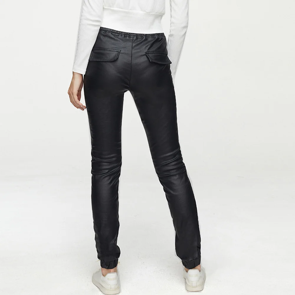 jogger pants Sexy black Autumn winter streetwear leather pants women clothing vintage stacked baggy gothic High waist PU harem pants trousers cargo pants for women