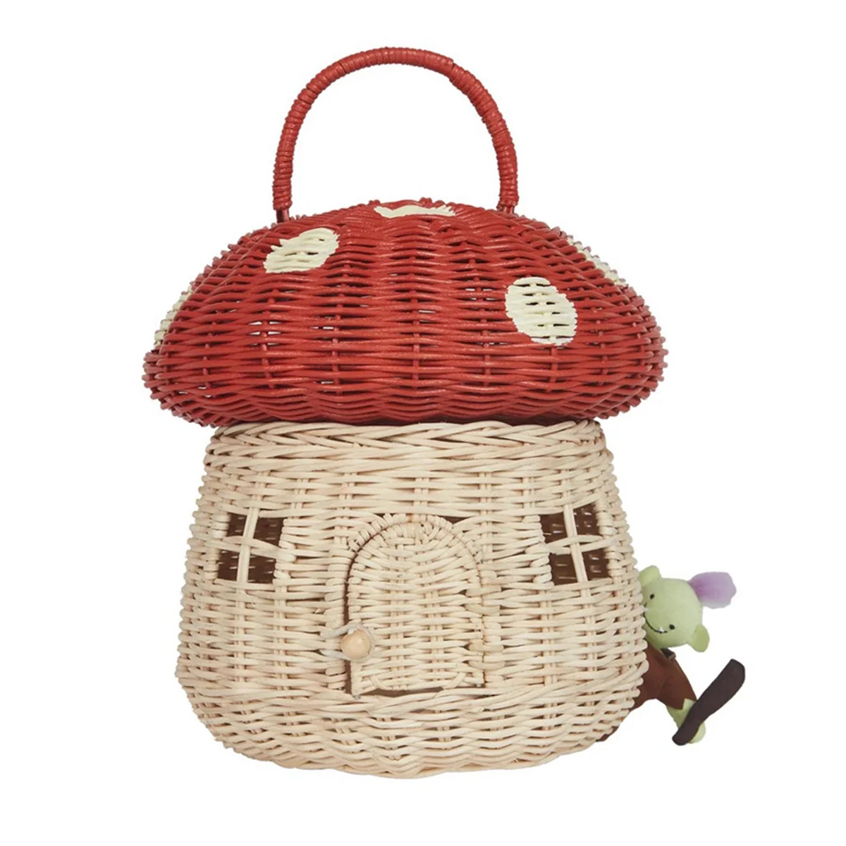 Handmade Rattan Mushroom-Shaped Storage Basket- Cute Handmade Handcrafted Gift Decoration Artwork Rattan, Red 4
