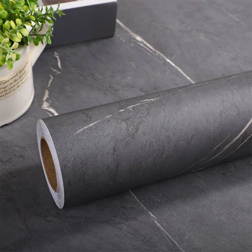 Matte Thick Gray Marble Pattern Waterproof Film Furniture Self-Adhesive Wallpaper Kitchen Countertop Oil-Proof Rock Wall Sticker