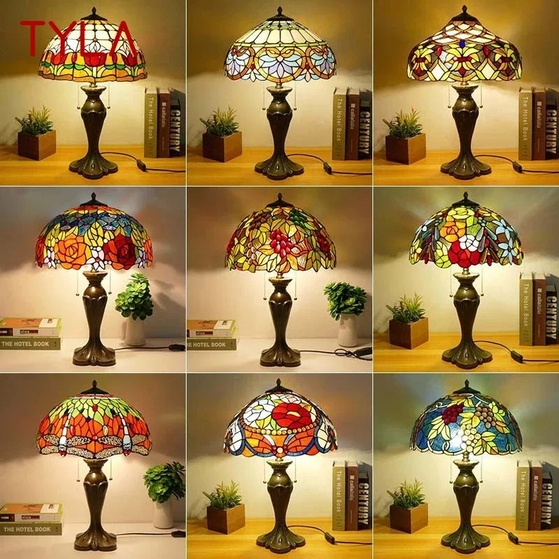 

TYLA Tiffany Table Lamp American Retro Living Room Bedroom Lamp Luxurious Villa Hotel Stained Glass Desk Lamp