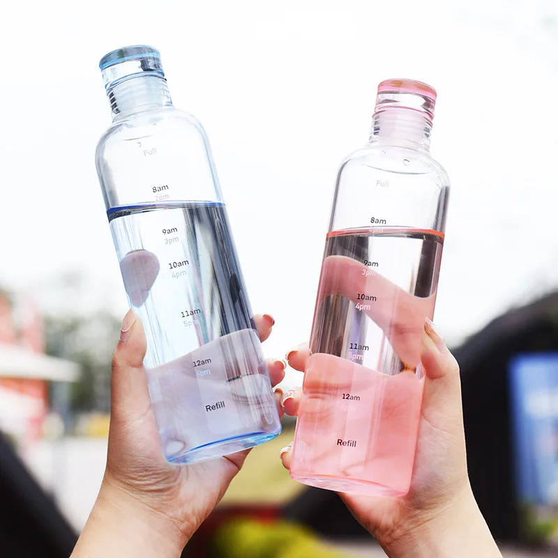 500/650ml Transparent Large Capacity Glass Bottle With Time Marker Cover  Water Drinks For Milk Juice Tea Coffee Simple Cup Sport - Water Bottles -  AliExpress