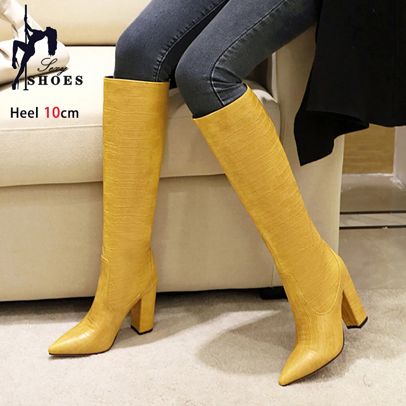 Autumn Winter Long Boots For Women Plus Size 34-46 Fashion Ladies High Heels Pointy Toe Woman Shoes Soft Leather Knee High Boots