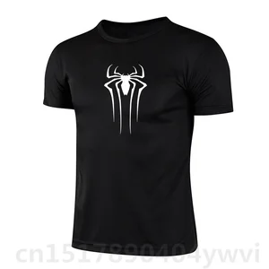 Spider Men Short Running T Shirt Gym Sports Top Quick Dry Breathable Black Fitness Sportswear Bodybuilding Clothing