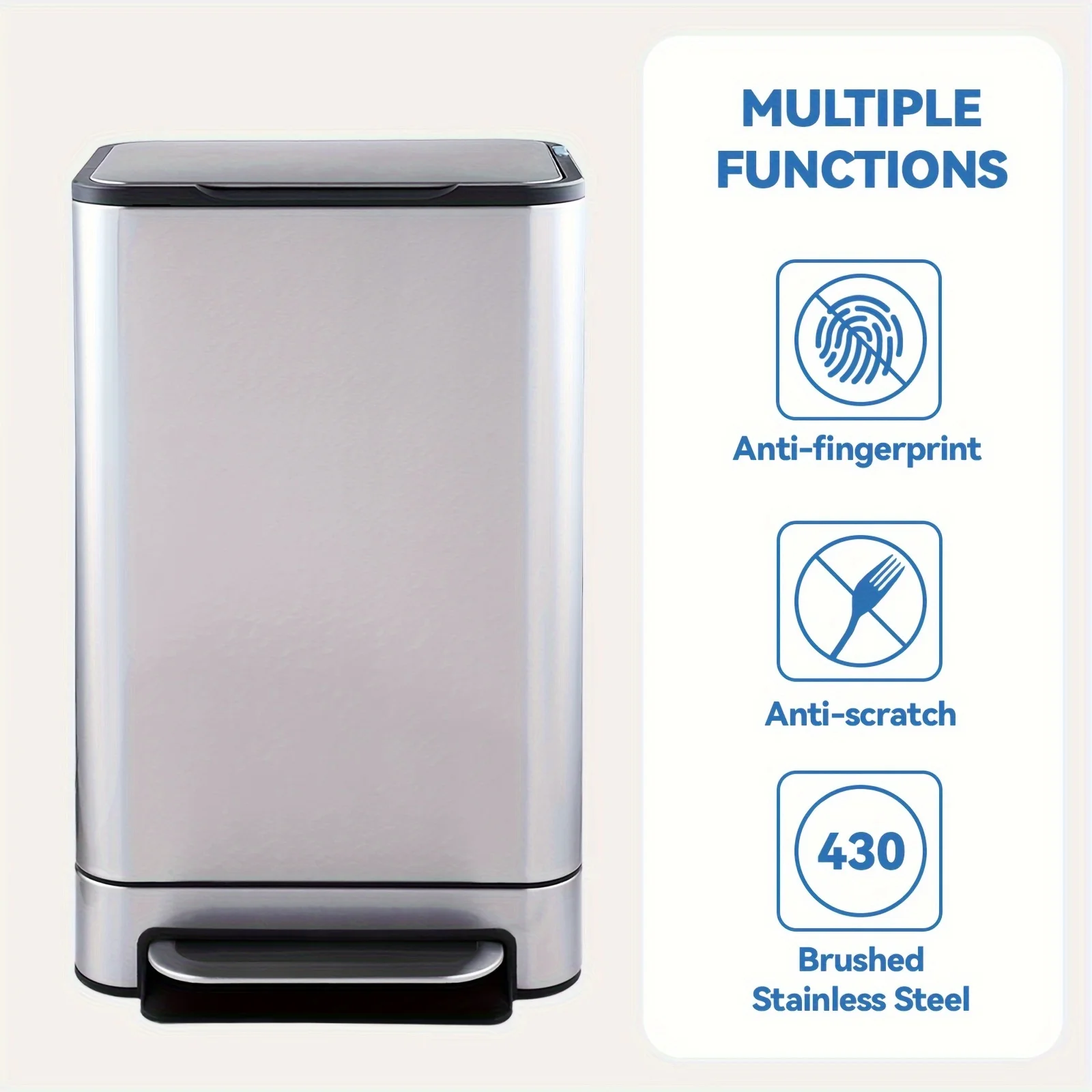 

Kitchen Trash Can - - 13.2 Gallon Stainless Steel Garbage Bin with Soft Slow Lid, 50 Liter Pedal Trash Can, Durable Pedal, Remo