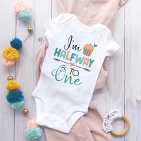 I'm Halfway To One Newborn Bodysuit Baby Birthday Party Outfit Infant Body Toddler Summer Short Sleeve Jumpsuit Infant Clothes