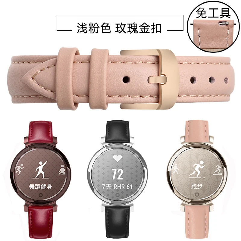 Elegant Genuine Leather Strap for Garmin Lily 2 Women's Smartwatch - 14mm Quick Release in Pink White