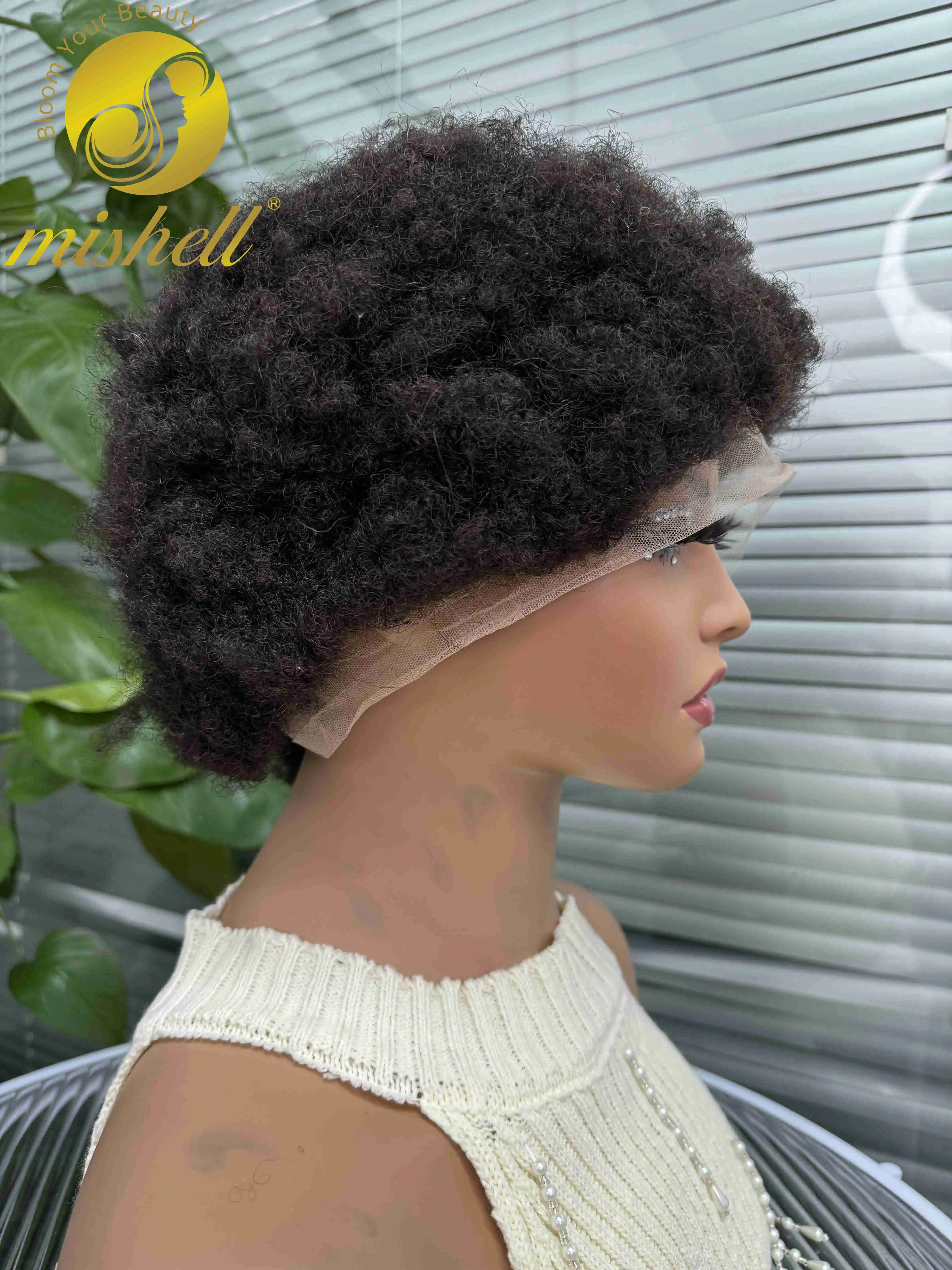 Short Afro Curly Wigs Natural Bouncy Curly HD Transparent Full Lace Human Hair Wig for Women Brazilian Remy Kinky Curly Bob Wigs