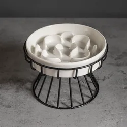 Elevated Anti - Choking Ceramic Pet Bowl with Slow Feeding Design (Pattern B)
