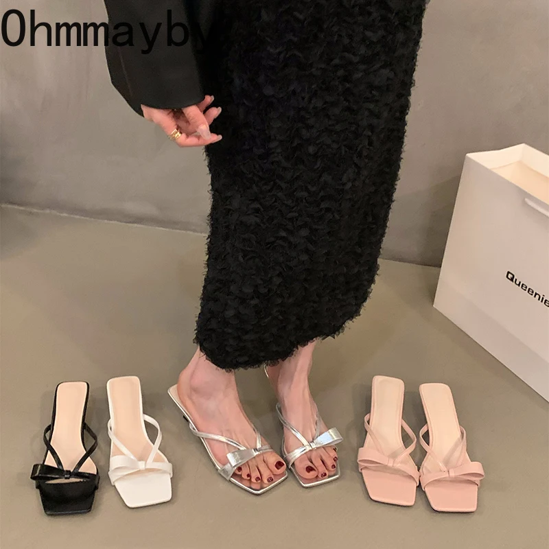 

Женские летние тапочки, модные серебристые туфли с открытым носком на высоком каблуке, модель 2024 года