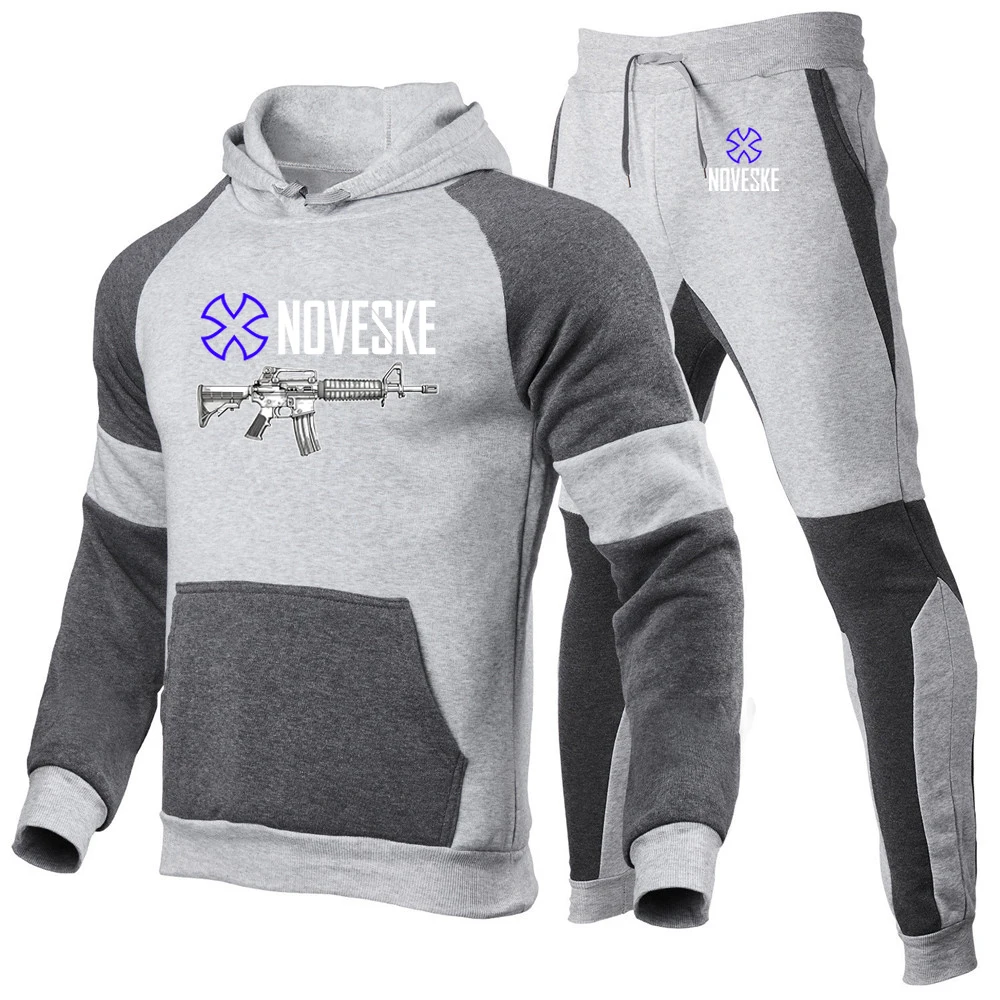Mens Funny Print Hooded Hoodies and Long Pants Suits
