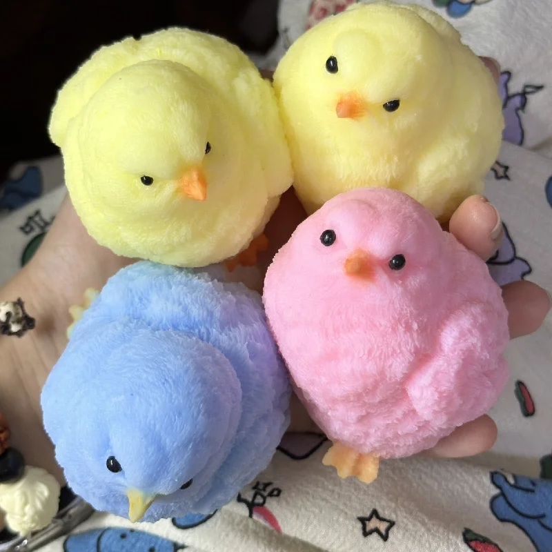 2024 Color Kawaii Handmade Silicone Soft Flocked Yellow Imitation TPR Soft Chicken Adult Children Cute Gift Toys squishy Chicken 3