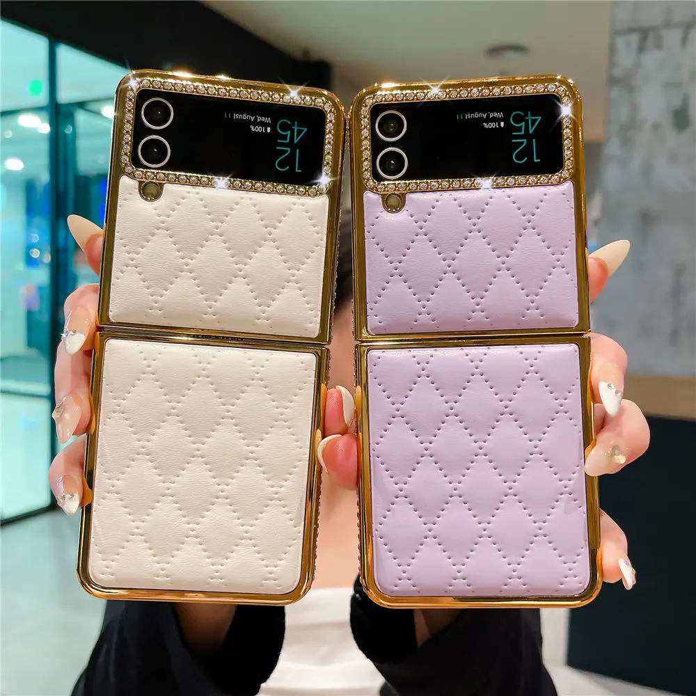 Luxury Gold Plated Diamond Leather Phone Case - Shockproof and Stylish Flip Cover