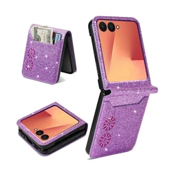 Glitter Bling Leather Wallet Phone Case with Shockproof Protection - Galaxy Z Flip5 (PURPLE)