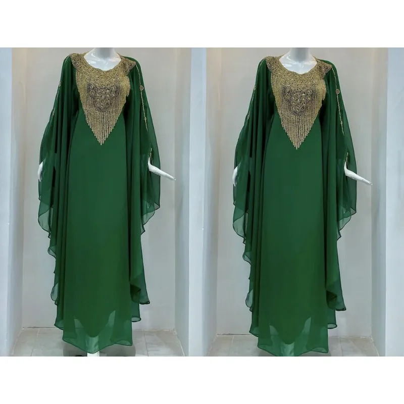 

Марокканский кафтан, роскошное украшение из бисера для ногтей, свадебное платье, очень красивое зеленое длинное платье