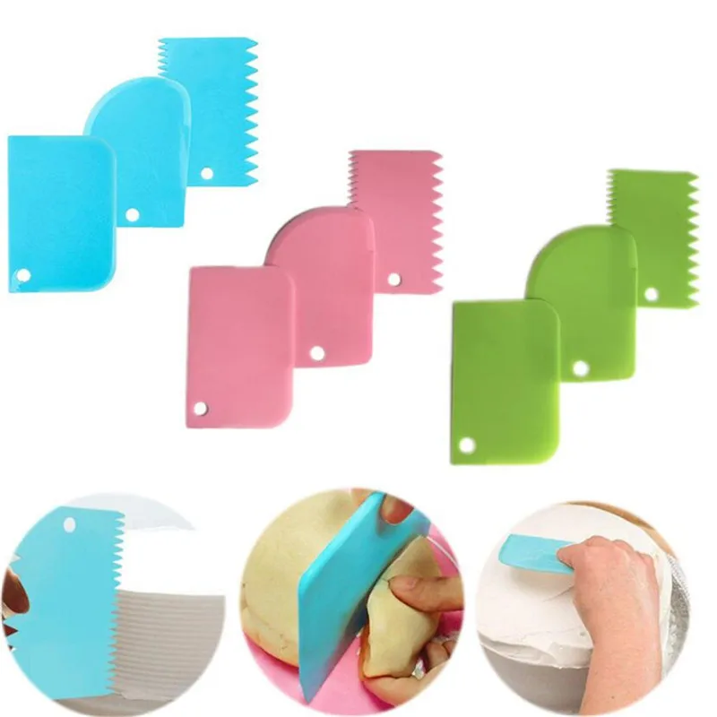 Cake Scraper 3Pcs Cream Scraper Suit DIY Kitchen Straight Arc Tooth Shape Cream Bread Cutter Plastic Cake Pasty Scraper Baking Fondant Tools