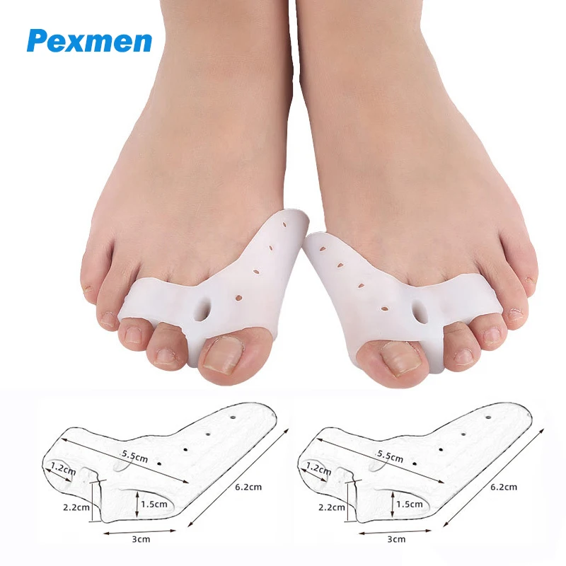 Pexmen 2Pcs Soft Gel Toe Separator Bunion Corrector Pain Relief Hallux Valgus Hammertoe Overlapping Toes Straighter Protector pexmen 2pcs gel bunion corrector and toe separator spacers and straightener orthotics for overlapping toes bunion pain relief